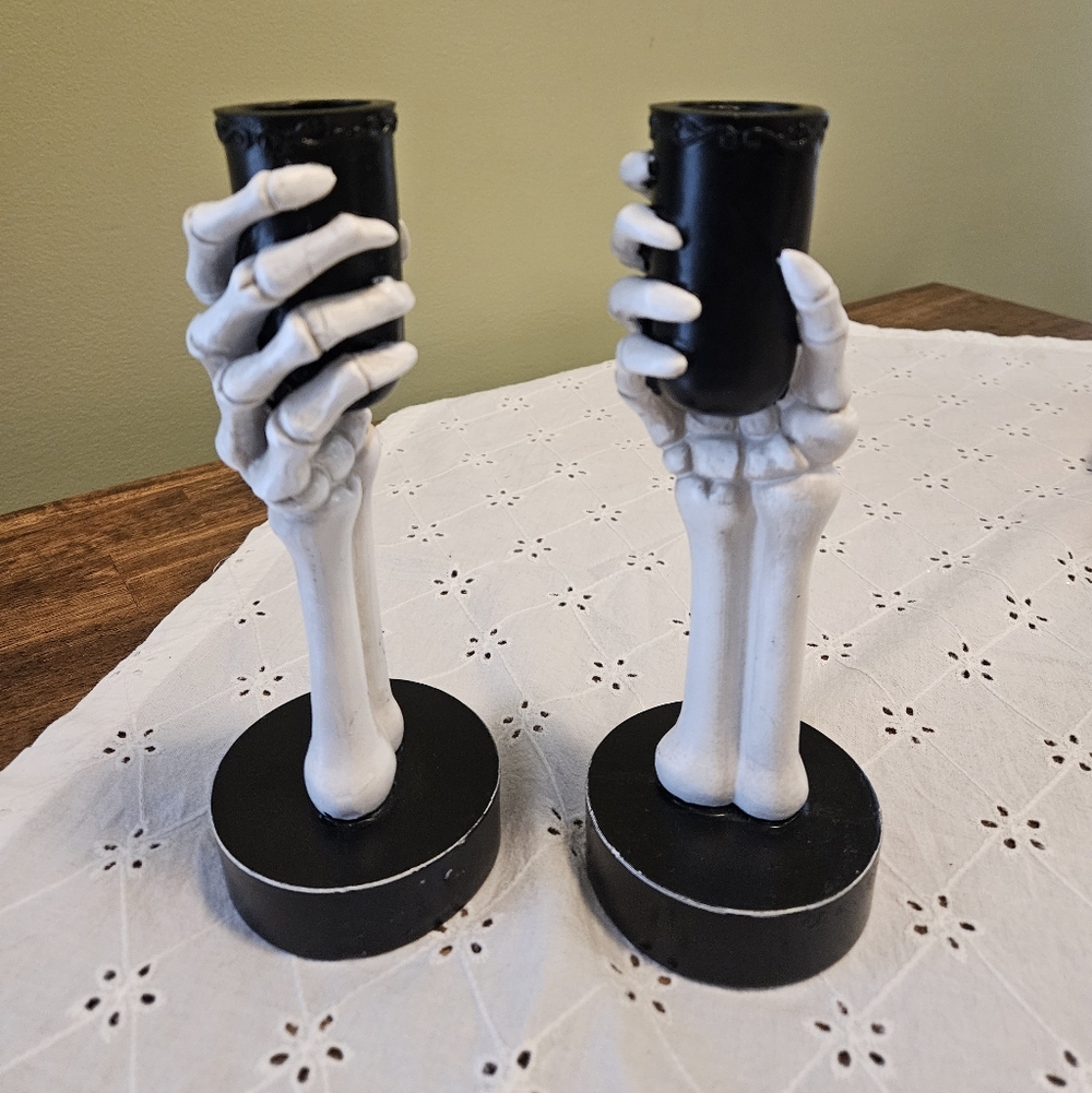 Skeleton Hand Candle Holders - Black and White